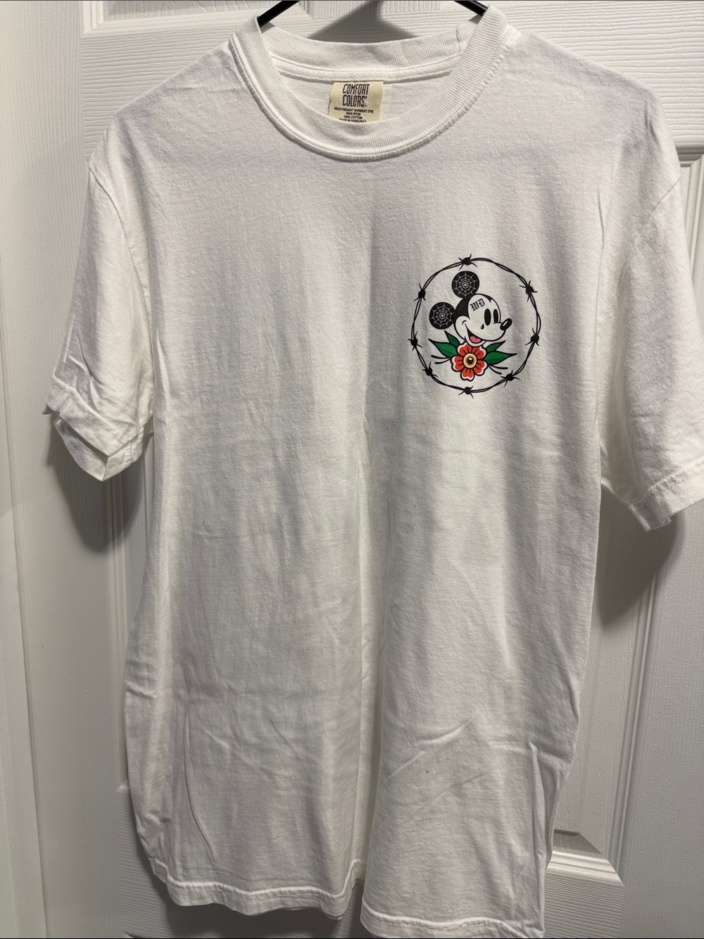 Comfort Colors White Short Sleeve Tee with Tattoo Style Mickey Graphic